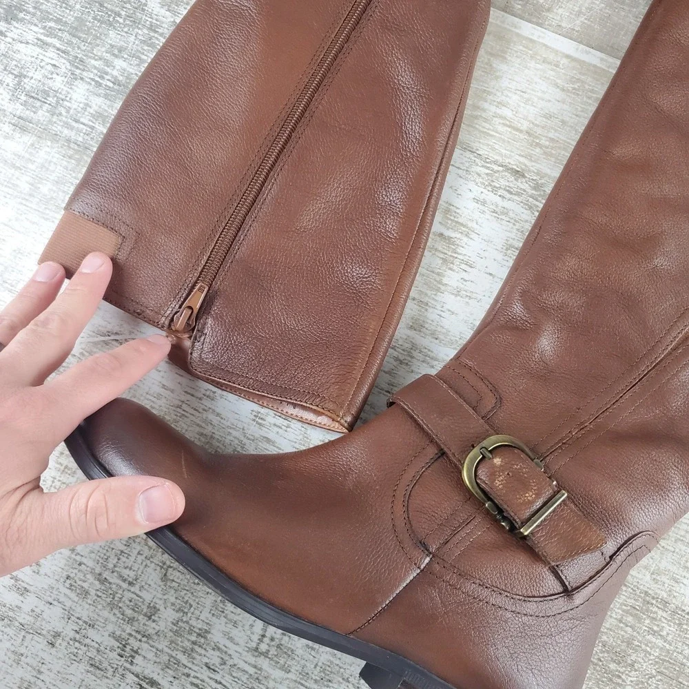 Naturalizer‎ Jaya Womens Knee High Boots Sz 7 W Brown Leather Side Zip Round Toe
